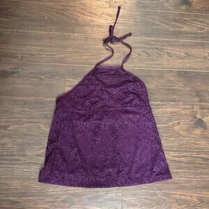 Vintage Y2K Eyelet Babydoll Halter Top‎ Large Purple Fairy Grunge Whimsigoth 90s